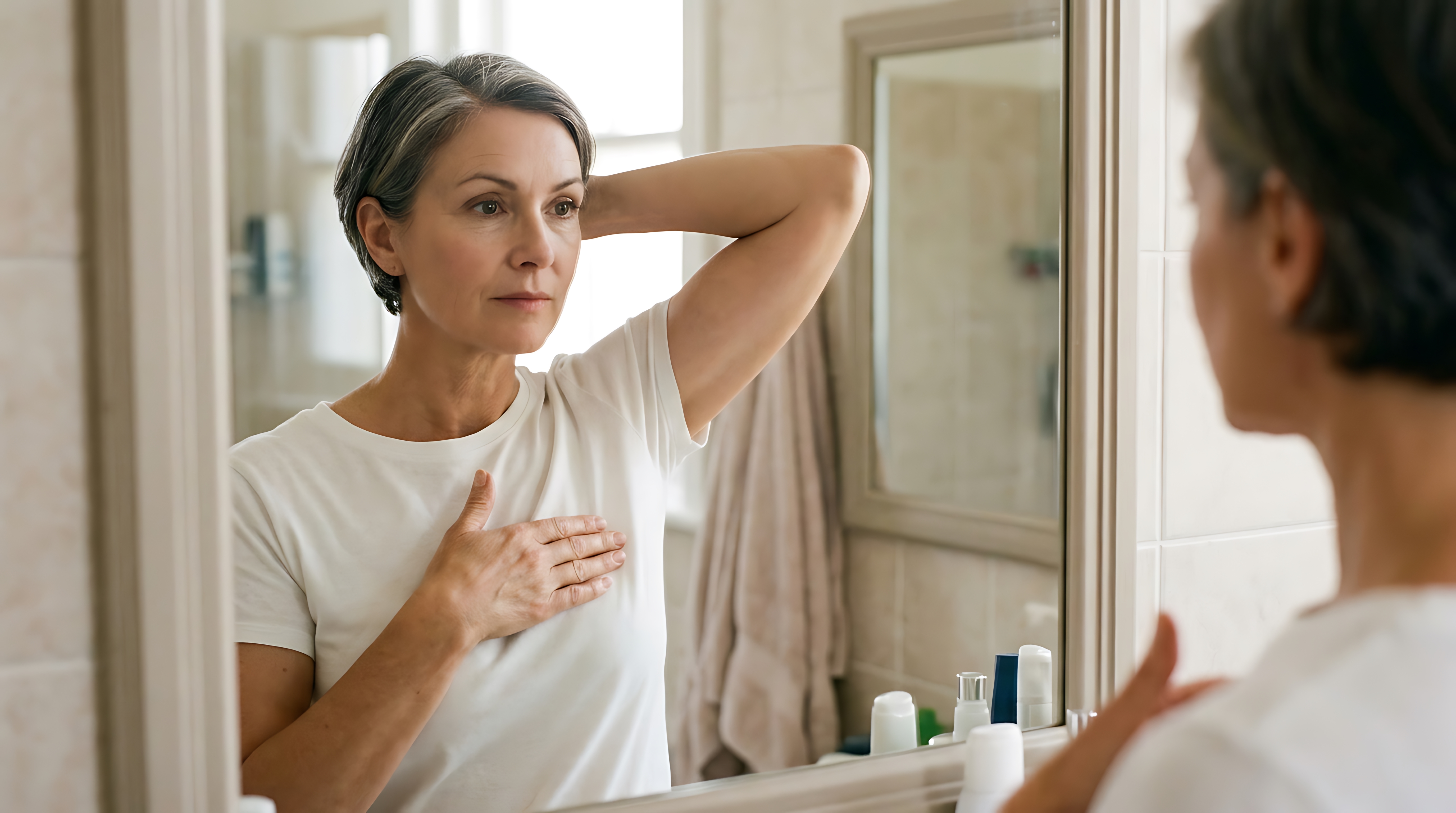 mujer-realizando-el-autoexamen-de-mama-frente-al-espejo