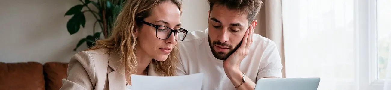 Personas analizando papeles y costos, concepto de deducible en seguros de salud y planificación financiera.