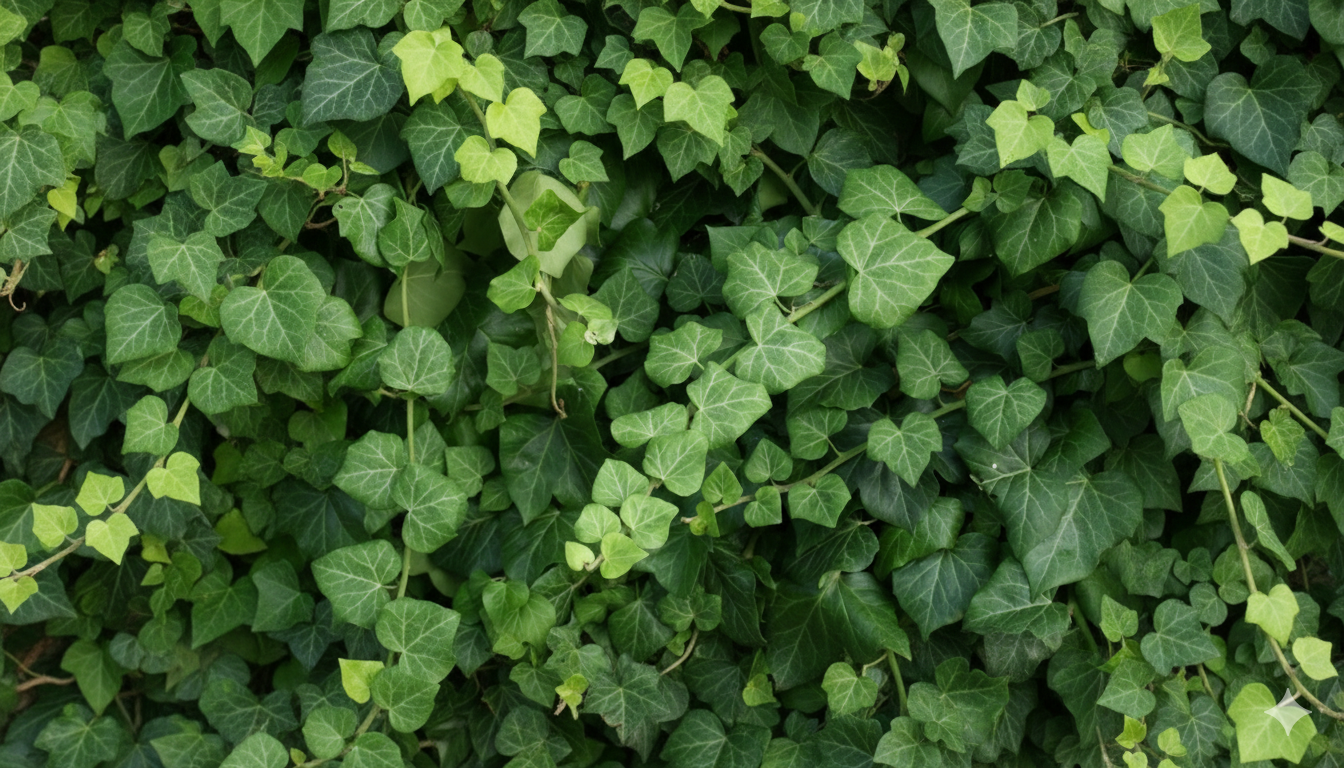 Hiedra verde, alérgeno en jardines primaverales que puede provocar dermatitis y reacciones cutáneas.