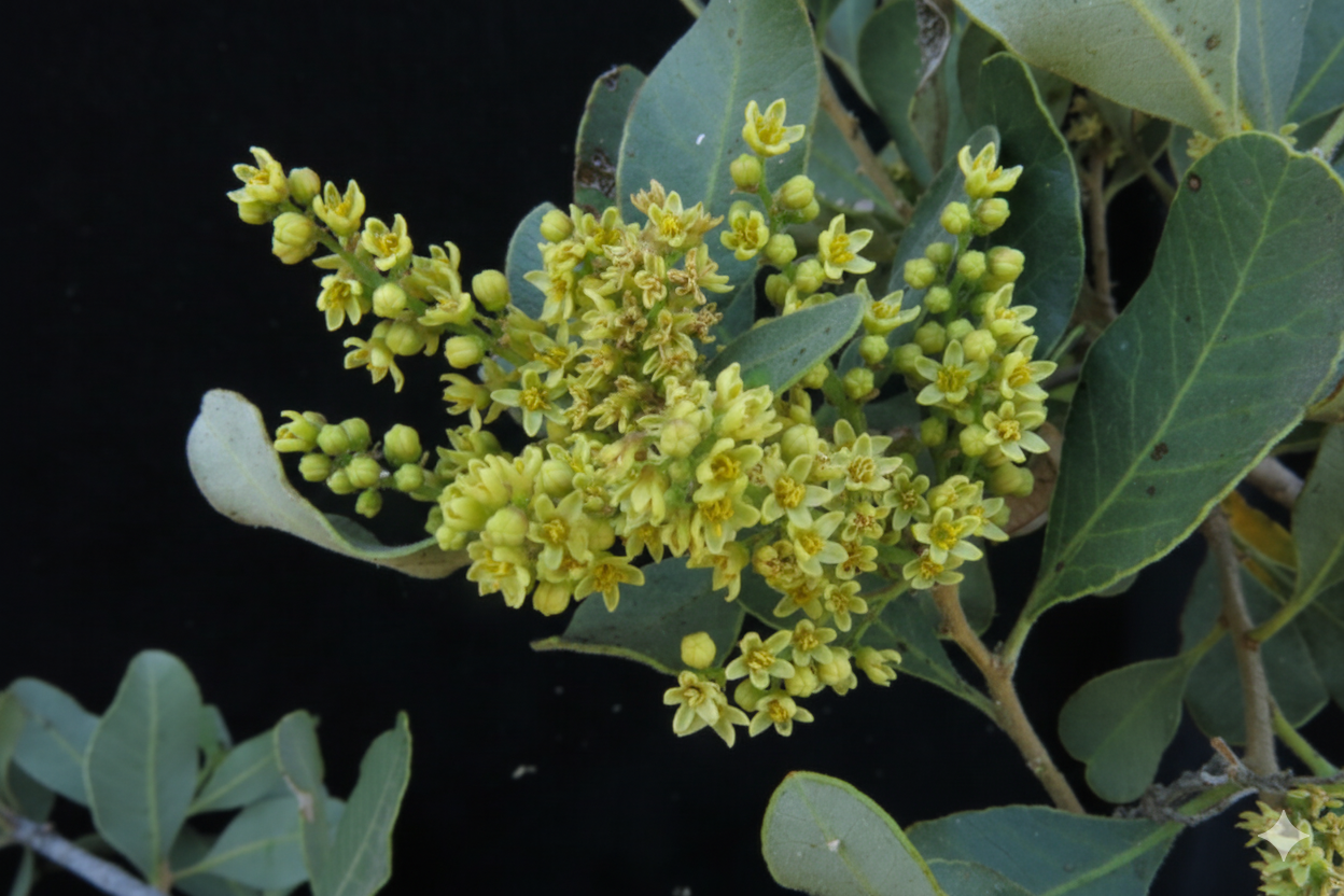 Litre (Lithraea caustica) en flor, planta chilena que provoca dermatitis de contacto en primavera