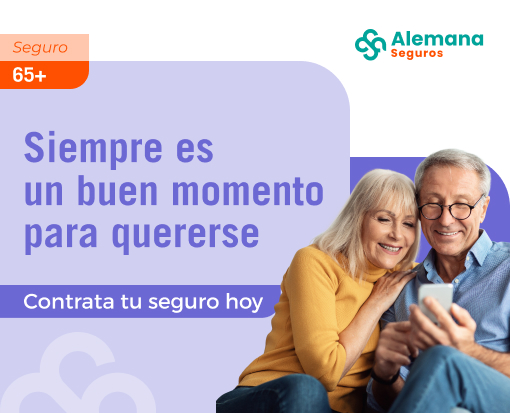 Seguro 65+ de Alemana Seguros: protección médica para mayores de 65 años, pareja senior sonriendo.
