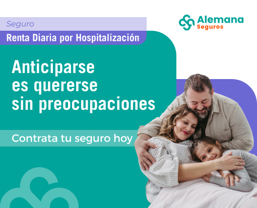 Seguro Renta Diaria por Hospitalización de Alemana Seguros: familia reunida en cama, tranquilidad financiera ante hospitalizaciones.